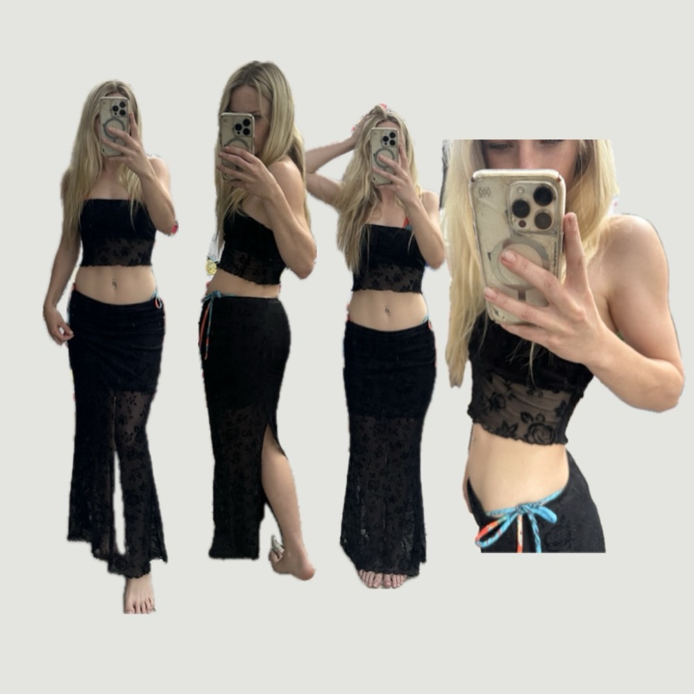Black Lace SET Maxi Skirt with Side Slit - AND TUBE TOP Women
